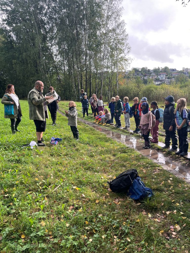 en gruppe mennesker som står på en sti i en park