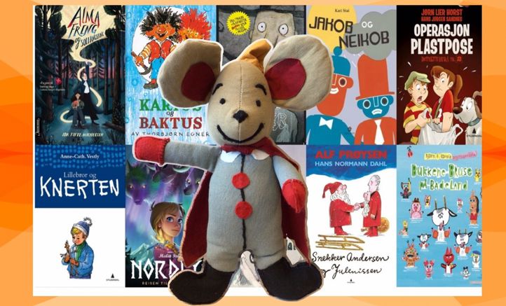 en utstoppet bjørn på en bok
